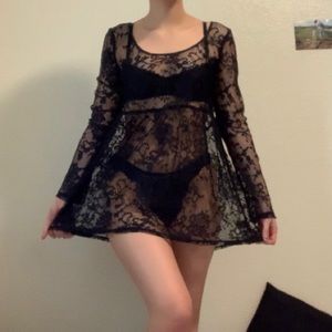 Black mesh/floral lace babydoll dress